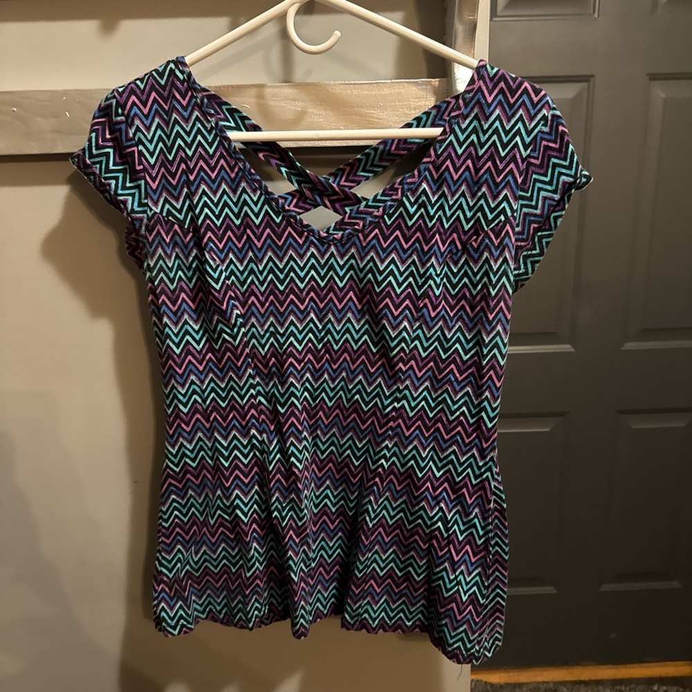 No Boundaries Purple and Blue Chevron Women's Blouse